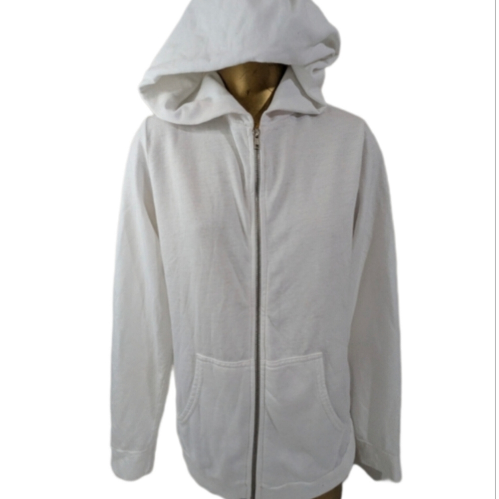Lauren Moshi NWOT White Hoodie Front Zip Size Large